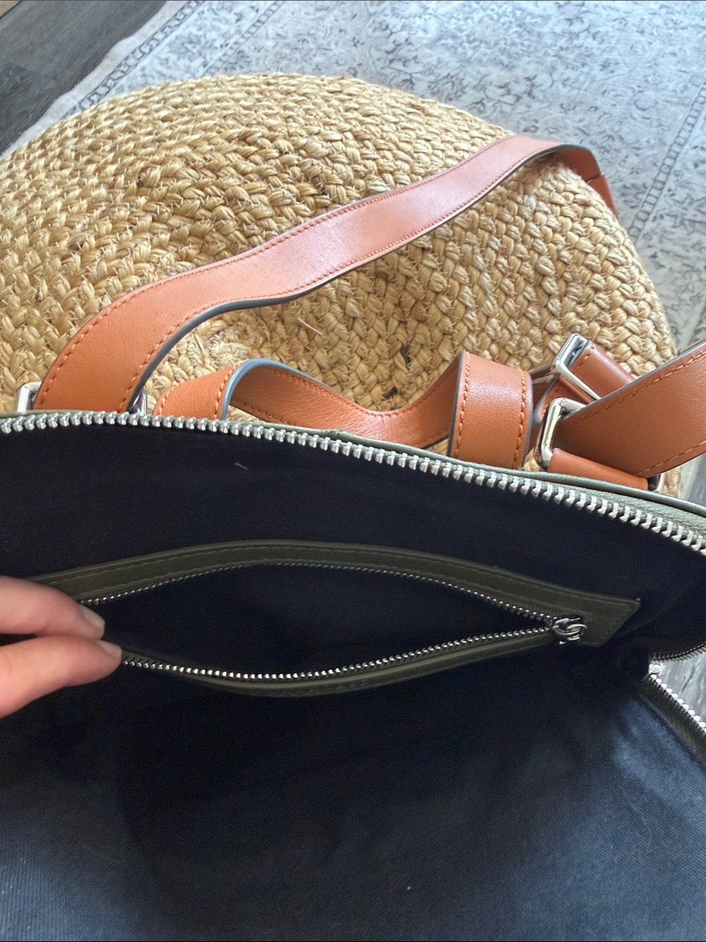 The Horse Olive Green Leather Backpack with Tan Straps - Picture 11 of 14
